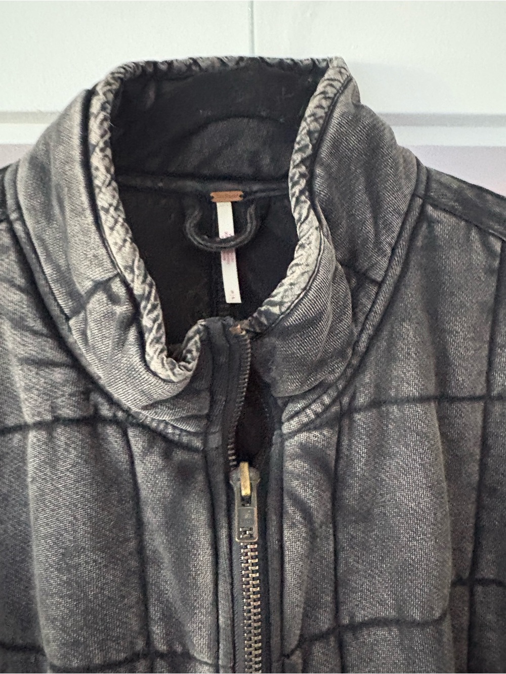 Free People Oversized Washed Charcoal Quilted Jacket | Size S - Picture 8 of 14